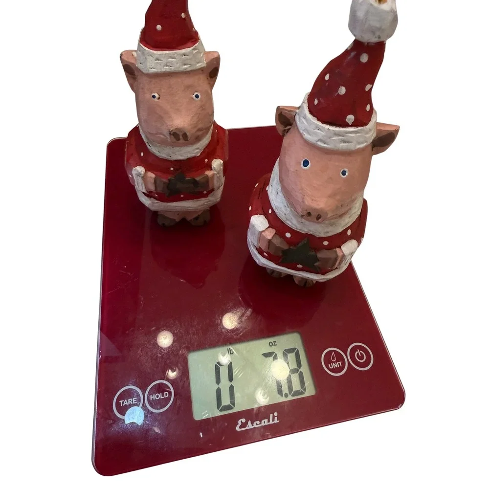 Vintage Style Hand Carved Wood Christmas Pig Figurines Santa Suit Set of 2